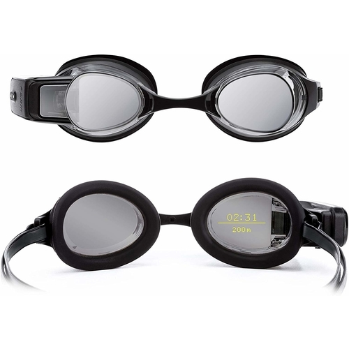 swim goggles showing metrics