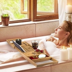 bamboo wood bathtub caddy tray